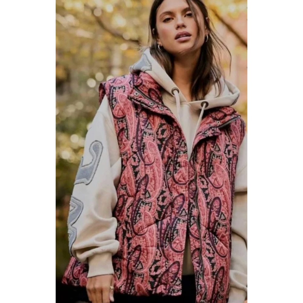 NEW FREE PEOPLE FLORA PAISLEY PUFFER VEST JACKET COAT SZ XS